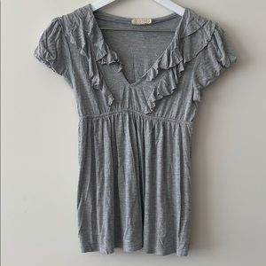 Anthropologies Pins and Needles ruffle gray top M
